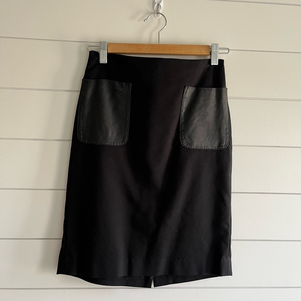 Club Monaco Black Pencil Skirt with Leather Pockets